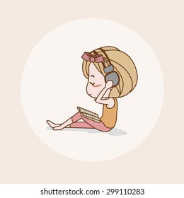 Listening to Music Girl / Lady / Woman Isolated Vector / Image / Illustration / Drawing / Cartoon / Animation