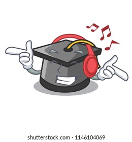 Listening music graduation hat mascot cartoon