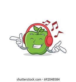 Listening music green apple character cartoon