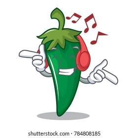 Listening music green chili character cartoon