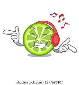 Listening music green lemon slices in character fridge