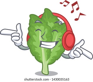 Listening music green mustard in the cartoon shape