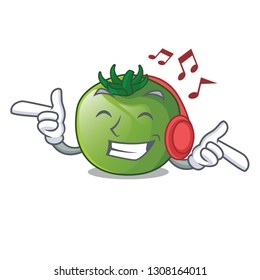 Listening music green tomato obove the character table