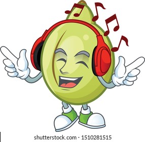 Listening music gubinge fruit mascot on white background