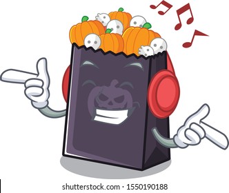 Listening music halloween bag in the a cartoon