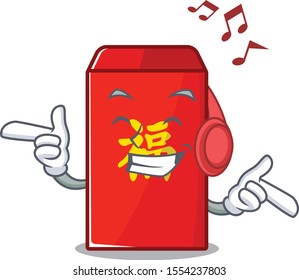 listening music happy cartoon in the red envelope