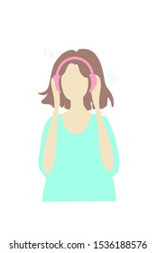 Listening to music headphone vector illustration simple flat clipart cartoon