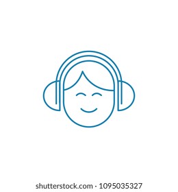 Listening music in headphones line vector sign, symbol, illustration.