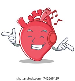 Listening music heart character cartoon style