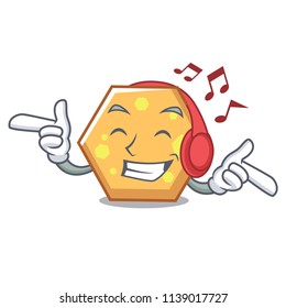 Listening music hexagon mascot cartoon style