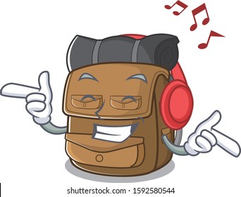 Listening music hiking backpack Scroll mascot cartoon character design