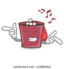 Listening music hot chocolate mascot cartoon