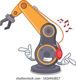 Listening music industrial robotic hand isolated cartoon