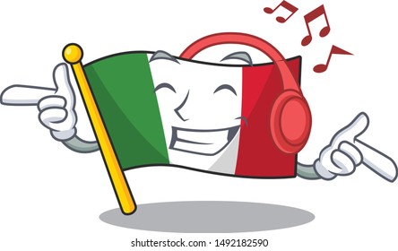 Listening music italy flags isolated wth the cartoon
