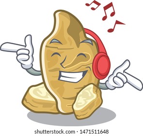 Listening music jerusalem artichoke isolated in the cartoon