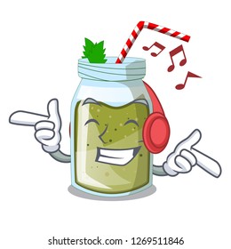 Listening music juice green smoothie on character cup