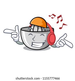 Listening music juicer mascot cartoon style
