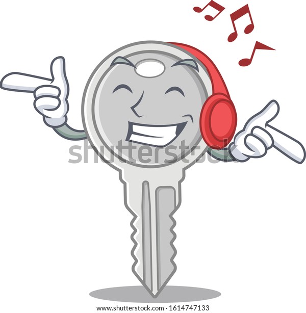 Listening music\
key mascot cartoon character\
design