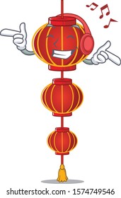 Listening music lampion chinese lantern mascot cartoon character design