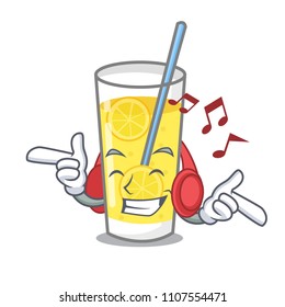 Listening music lemonade mascot cartoon style