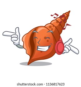 Listening music long shell mascot cartoon