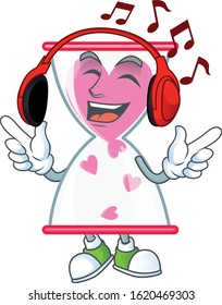 Listening music love clock sand mascot cartoon character design