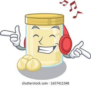 Listening music macadamia nut butter cartoon character concept