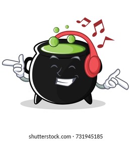 Listening music magic cauldron character cartoon