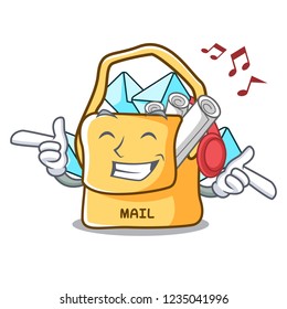 Listening music mail bag character on table front