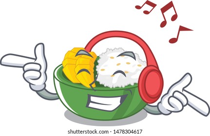 Listening music mango sticky rice in the cartoon