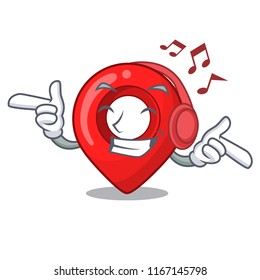 Listening music map pointer navigation pin mascot cartoon
