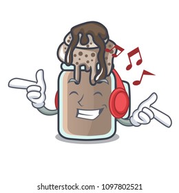 Listening music milkshake mascot cartoon style