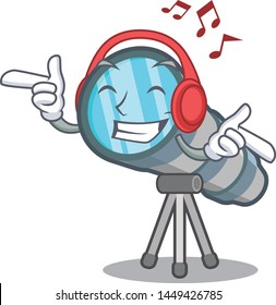 Listening music miniature telescope above the character table