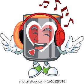 Listening music mug love mascot cartoon character design