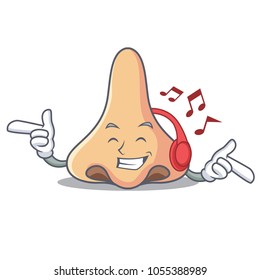 Listening music nose mascot cartoon style