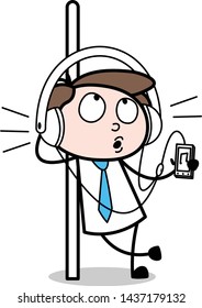 Listening Music - Office Businessman Employee Cartoon Vector Illustration