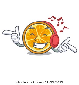 Listening music orange mascot cartoon style