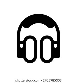 Musik hören. Konturenstrichvektorsymbol mit schwarz gefüllten Details.