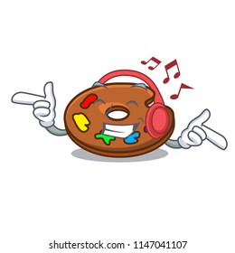 Listening music palette mascot cartoon style