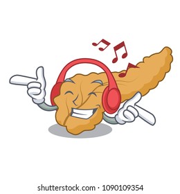 Listening music pancreas mascot cartoon style