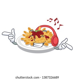 Listening music pasta in the a mascot shape