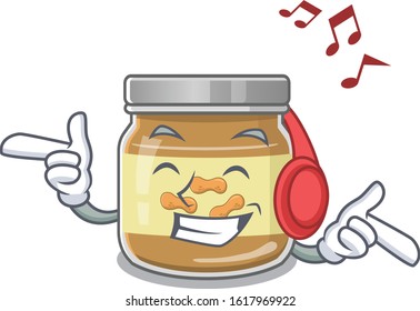 Listening music peanut butter mascot cartoon character design