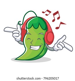 Listening music peas mascot cartoon style