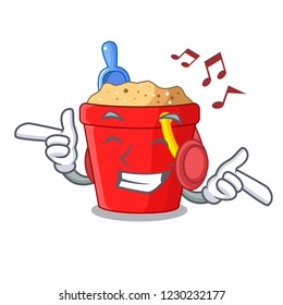 Listening music picture beach bucket on shovel cartoon