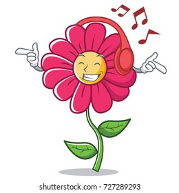Listening music pink flower character cartoon
