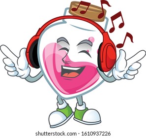 Listening music pink potion mascot cartoon character design