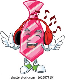 Listening music pink stripes tie mascot cartoon character design