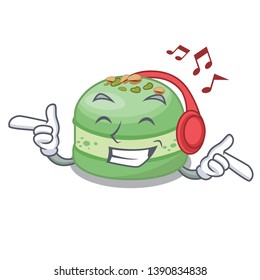 Listening music pistachio cake isolated in the character
