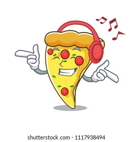 Listening music pizza slice mascot cartoon