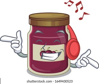 Listening music plum jam cartoon character concept
